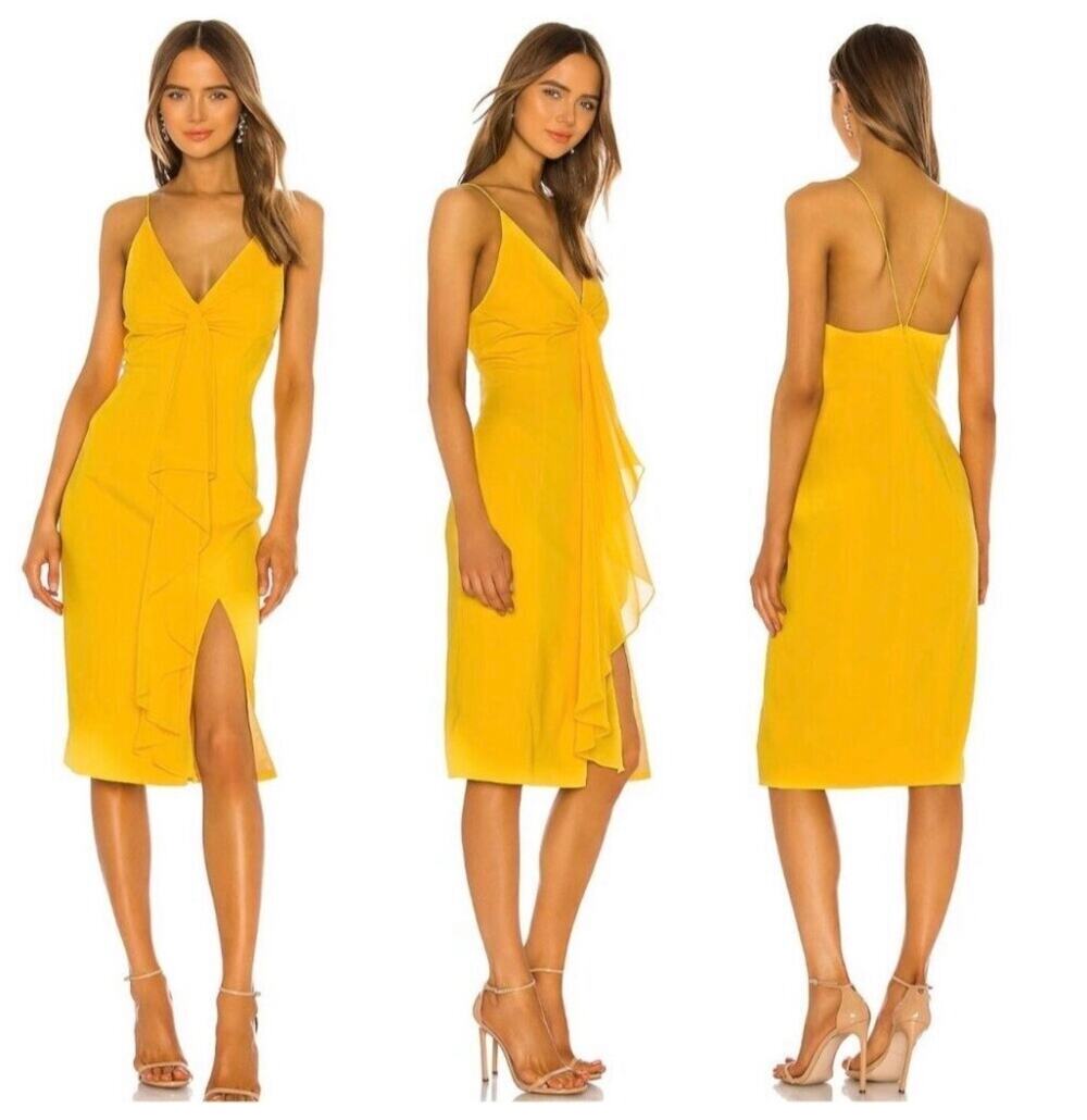 Jay Godfrey Carlo Ruffle Sheath Cocktail Dress Sleeveless Sunflower Yellow Sz 4